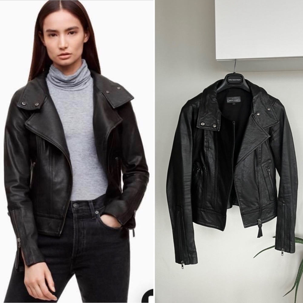 Mackage Kenya Black Leather Moto Western by Aritzia Luxury Jacket  XXS